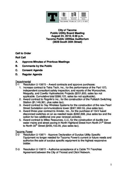 uitgebreid Notitie spiraal 2016-aug-24-agenda-regular-meeting - Tacoma Public Utilities