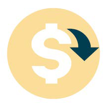 Circle with a dollar sign in the middle and an arrow pointing down.