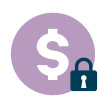 Circle with a dollar sign in the middle and a lock icon in the lower-right