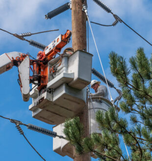Workers doing transmission and distribution work.