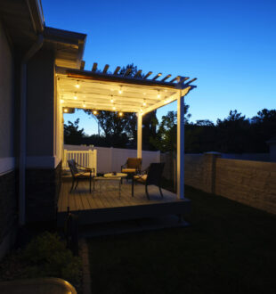 An image of a porch with lights turned on after an outage