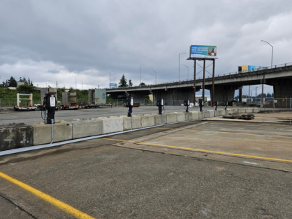 Work vans will charge at these temporary vehicle (EV) chargers until the new building is complete. 
